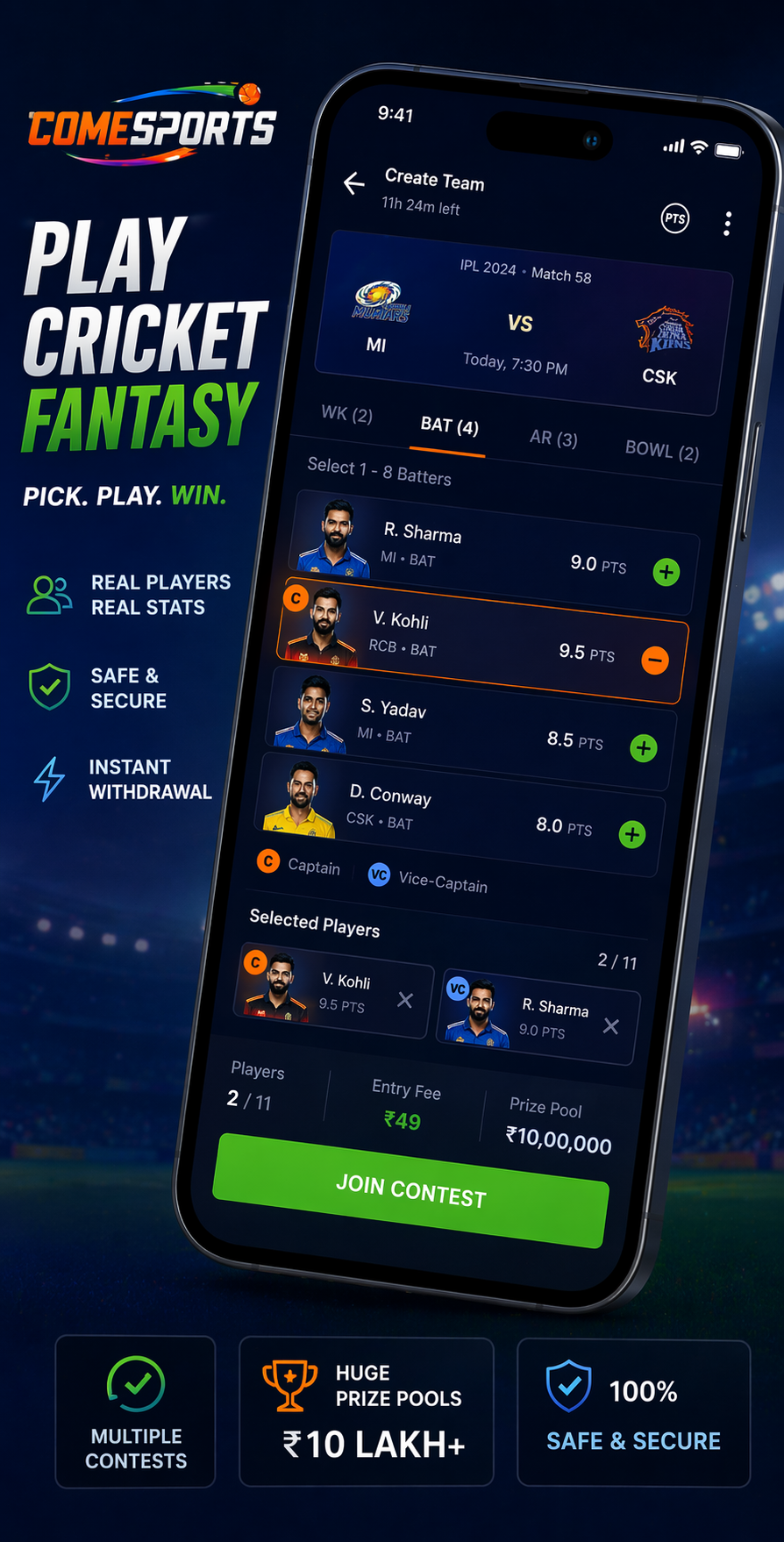 Crown 11 cricket fantasy visual